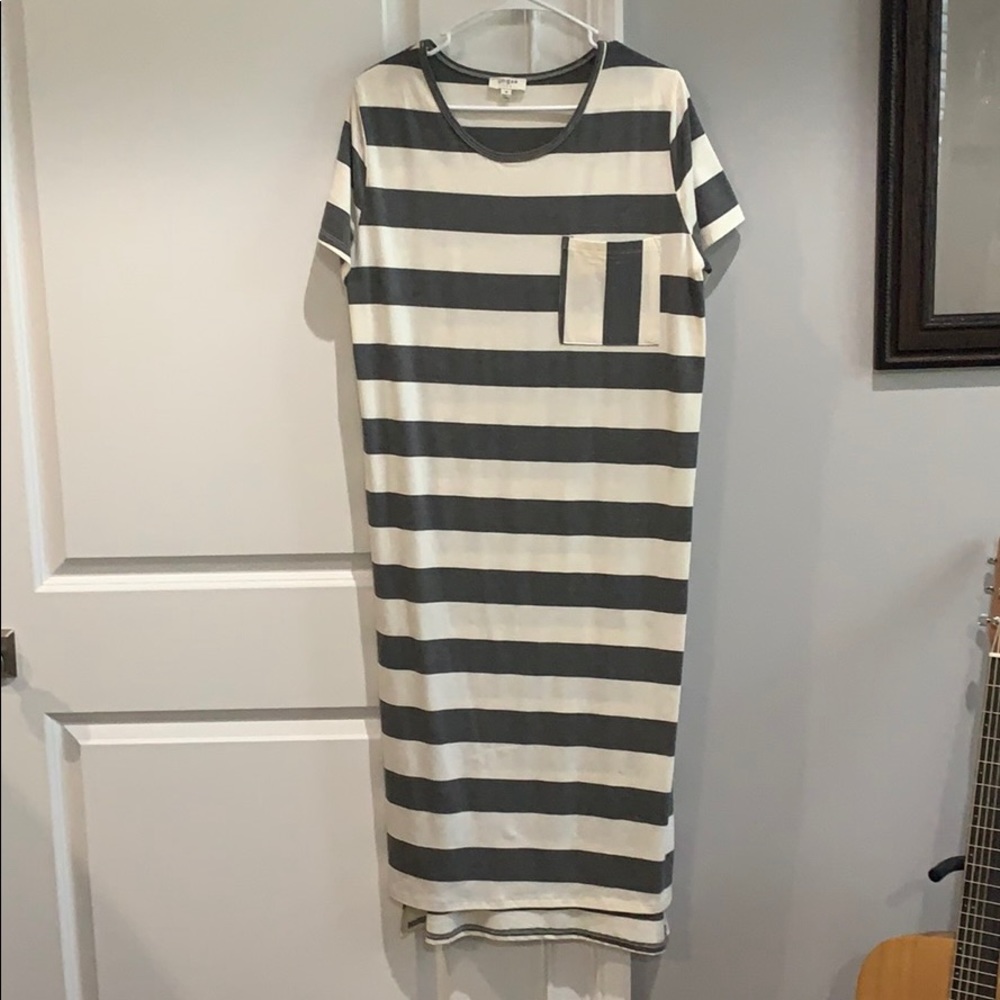 Gray and cream dress